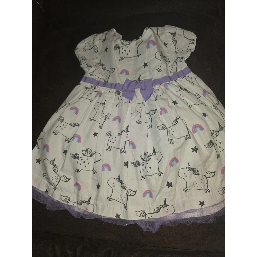 Gymboree Unicorn Rainbow Dress with Purple Bow size 12 18 months